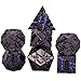 Maywin Cracked Rune Metal Dice Set for DND RPG Dark Fantasy Fractured Design Premium Heavy Metal Polyhedral Dice with Deep Engraved Numbers 7Piece Set Purple Arcane Vein - Image 2