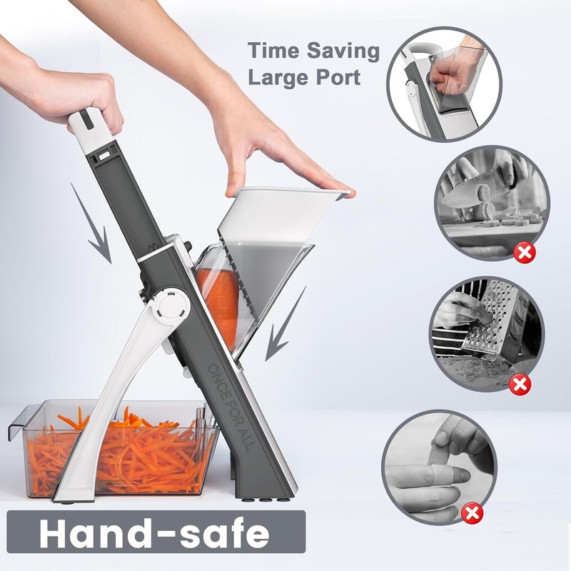 SupMaKin Upgrade Safe Mandoline Slicer, Multi Vegetable Chopper, Potato Slicer, Vegetables Slicer Onion Chopper Fry Cutter, Kitchen Chopping Artifact (GrayWhite) - Image 2