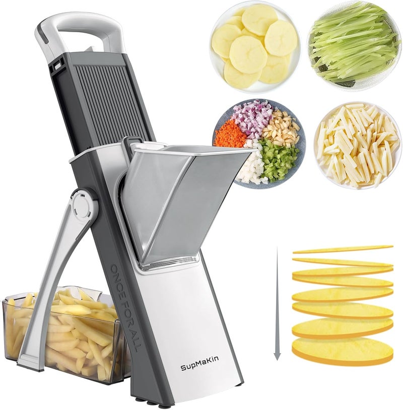 SupMaKin Upgrade Safe Mandoline Slicer, Multi Vegetable Chopper, Potato Slicer, Vegetables Slicer Onion Chopper Fry Cutter, Kitchen Chopping Artifact (GrayWhite) - Image 1