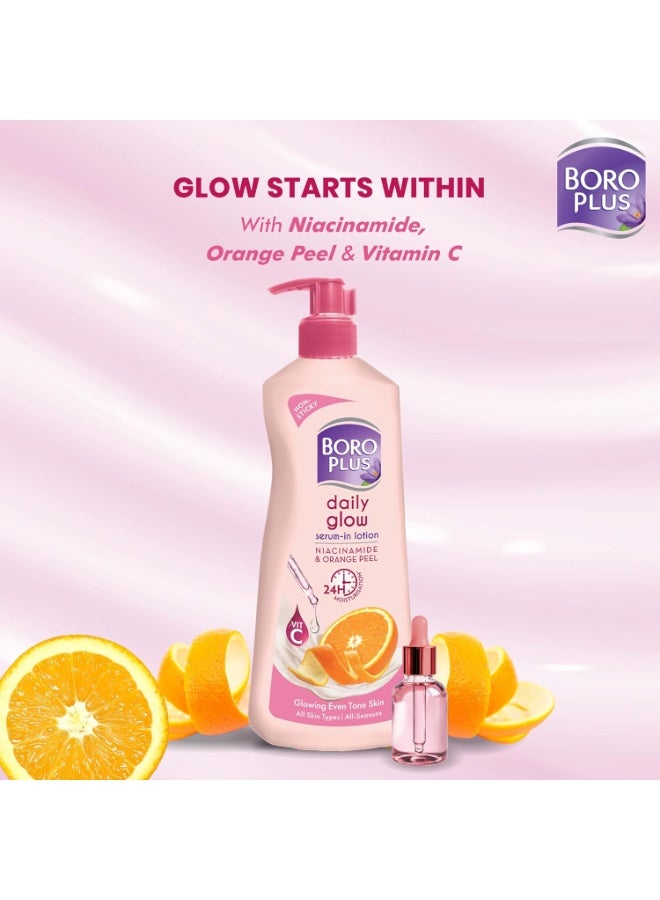 BoroPlus Daily Glow serum in Body Lotion | With Niacinamide, Orange Peel & Triple UV Filters | 24 hrs Moisturisation | For Glowing Even Tone Skin | All Seasons | All Skin Types | No Added Parabens | 400ml - Image 4