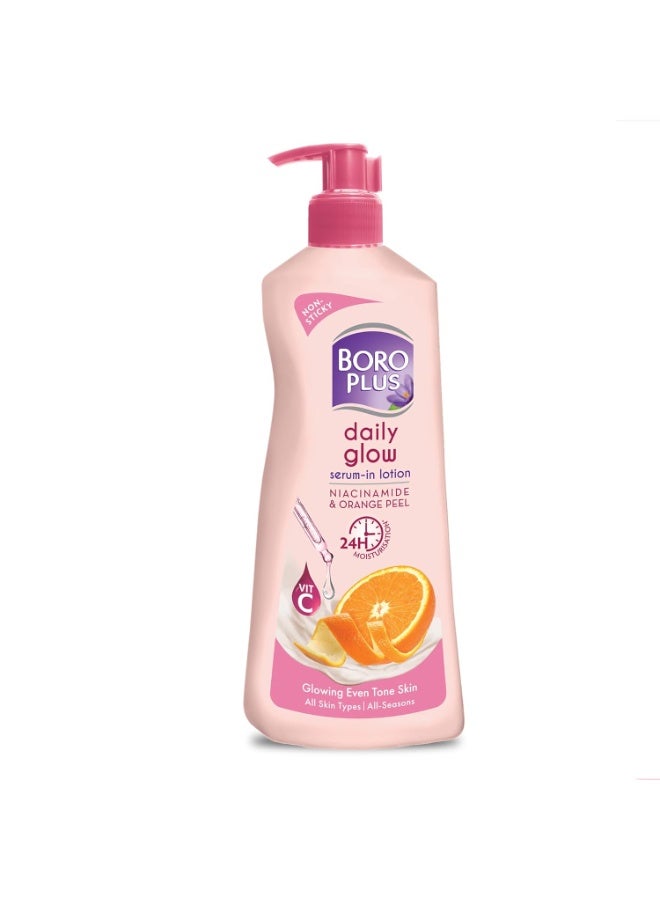 BoroPlus Daily Glow serum in Body Lotion | With Niacinamide, Orange Peel & Triple UV Filters | 24 hrs Moisturisation | For Glowing Even Tone Skin | All Seasons | All Skin Types | No Added Parabens | 400ml - Image 1