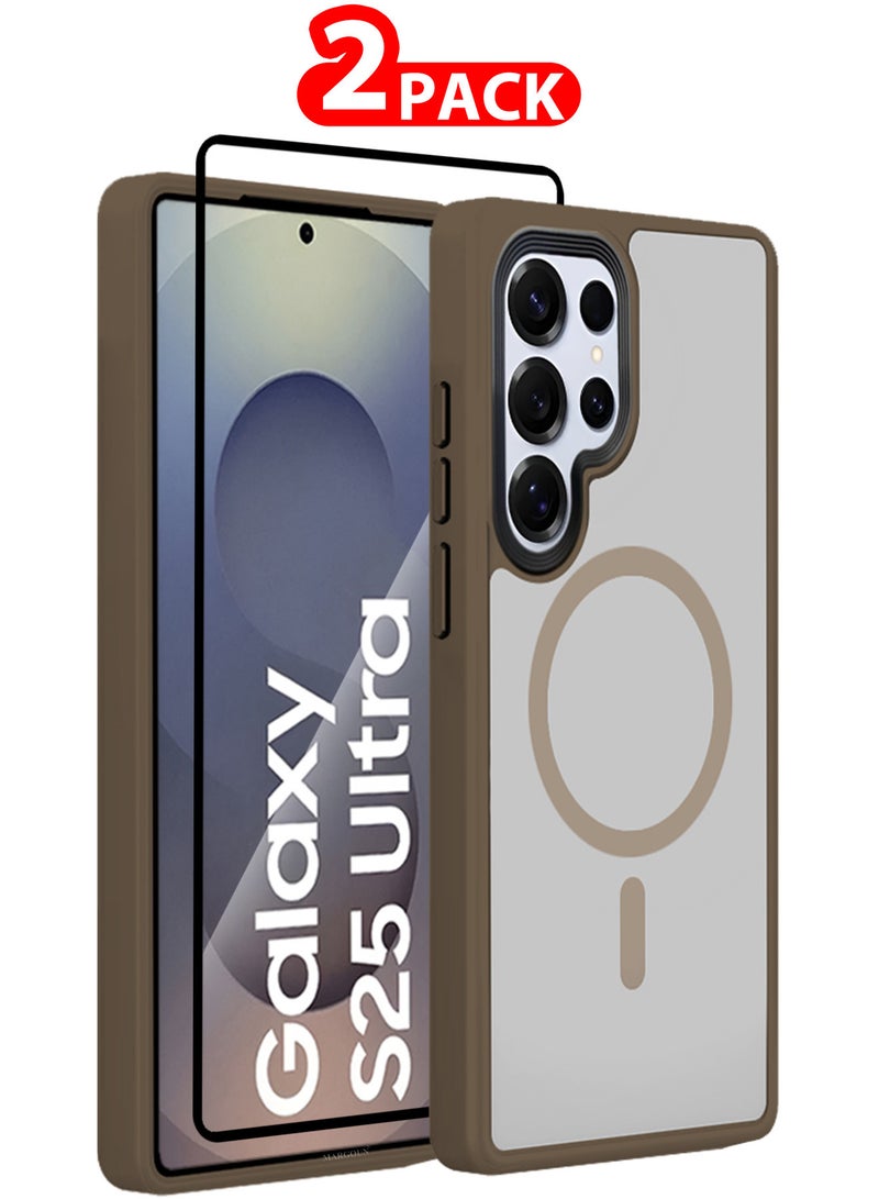 CATANES (for Samsung Galaxy S25 Ultra) 2Packs, Magnetic Slim Protective Case Wireless Charging Support with Shock Proof 3D Screen Protector - Dark Brown - Image 1