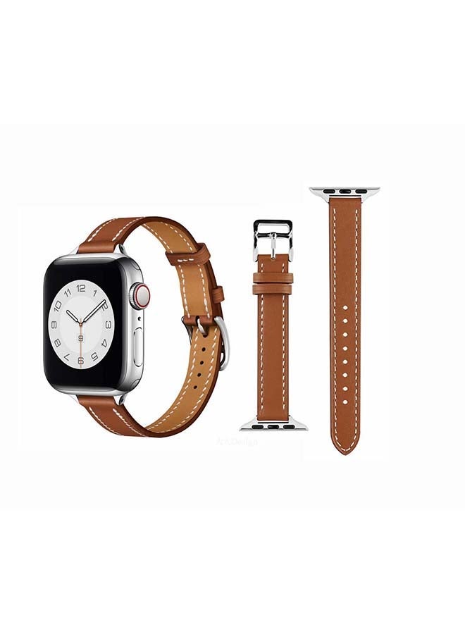 NIBEMINENT Slim Genuine Leather Replacement Band for Apple Watch Series 6/SE/5/4/3/2/1 40/38mm Brown - Image 1