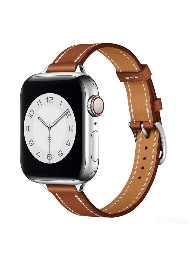 NIBEMINENT Slim Genuine Leather Replacement Band for Apple Watch Series 6/SE/5/4/3/2/1 40/38mm Brown - Image 2
