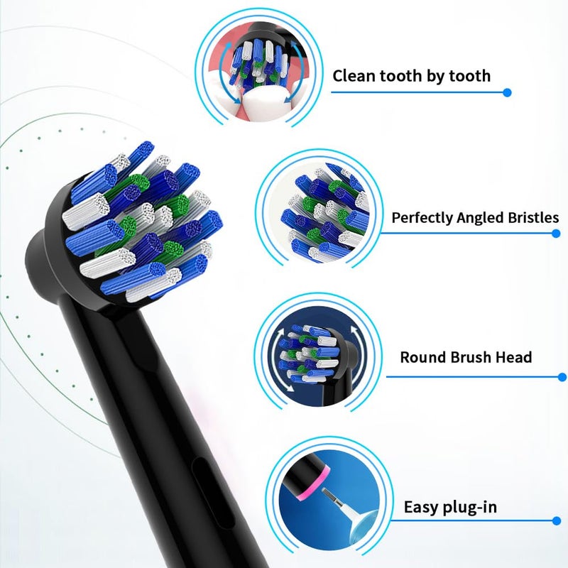 valuabletry 8pcs Replacement Heads Compatible with Oral B Electric Toothbrush, 4pcs Precision Clean and 4pcs Cross Clean Brush Heads, Black - Image 5
