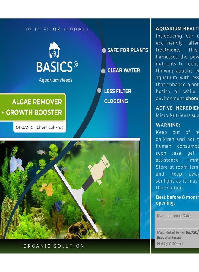 Basics - We Know Your Needs! Basics Organic Algae Remover + Growth Booster for Aquariums (2in1) | Aquarium Algae Remover or Cleaner | Scientific Naturally Organic Made (300mL) - Image 5