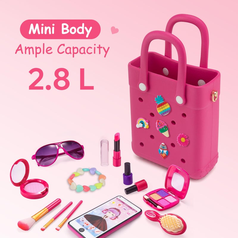 BKFOLIUM Mini Rubber Tote Bag, EVA Beach Tote with 30 Charms, Cute Bag for Little Girl & Women with Adjustable Shoulder Strap - Image 5