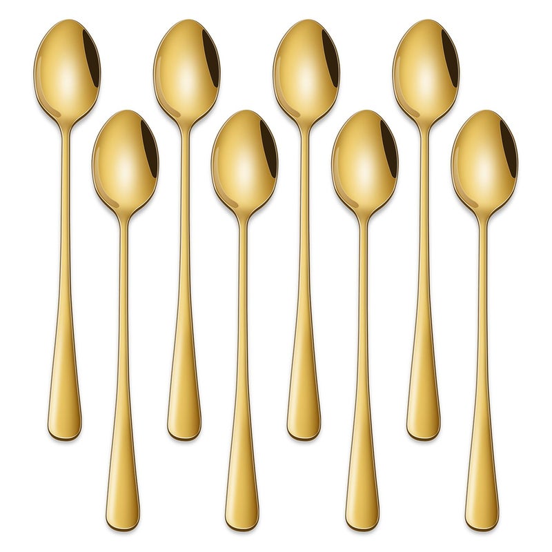 Dehov 7.5 Inch Gold Iced Tea Spoons,Set Of 8 Stainless Steel Long Coffee Spoons,Long Handle Stirring Spoon For Dessert,Coctails,Ice Cream,Milk,Iced Teaspoons For Bar - Image 1