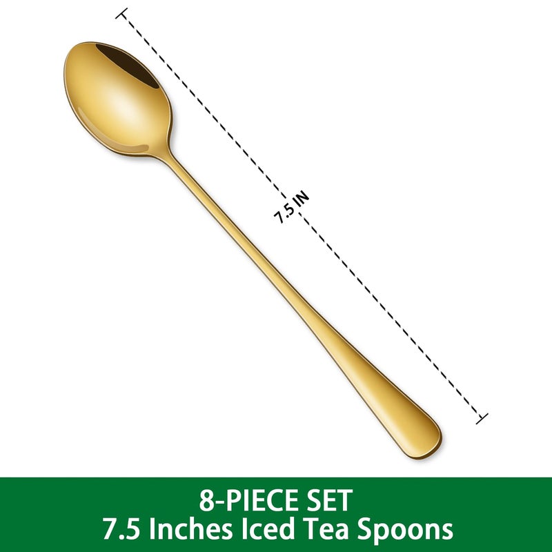 Dehov 7.5 Inch Gold Iced Tea Spoons,Set Of 8 Stainless Steel Long Coffee Spoons,Long Handle Stirring Spoon For Dessert,Coctails,Ice Cream,Milk,Iced Teaspoons For Bar - Image 3