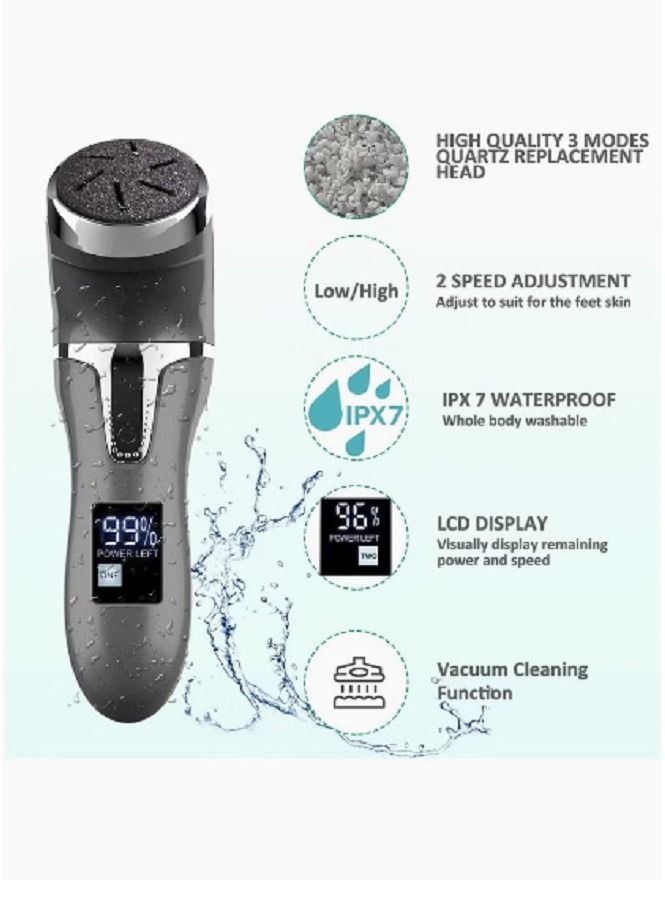 Generic Rechargeable Electric Foot Callus Remover, 3 Grinding Heads Portable Waterproof Foot File, Professional Pedicure Tools Feet Care for Dead, Hard Cracked Dry Skin-Black 1200mAh  - Image 2