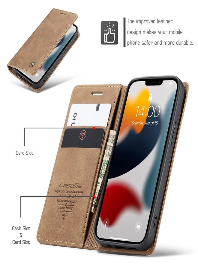 Kowauri جراب Kowauri القابل للطي لهاتف iPhone 13 Mini، جراب محفظة جلدي بتصميم كلاسيكي مع فتحة للبطاقات وإغلاق مغناطيسي، جراب قابل للطي لهاتف iPhone 13 Mini 5.4 بوصة 2021 (بني) - Image 3