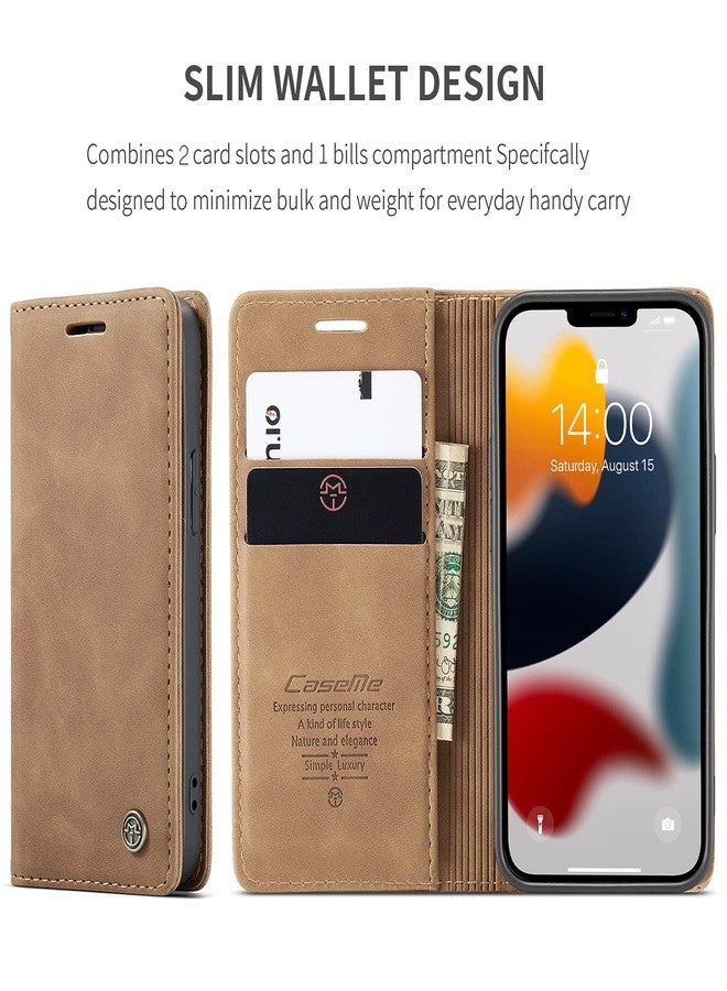 Kowauri جراب Kowauri القابل للطي لهاتف iPhone 13 Mini، جراب محفظة جلدي بتصميم كلاسيكي مع فتحة للبطاقات وإغلاق مغناطيسي، جراب قابل للطي لهاتف iPhone 13 Mini 5.4 بوصة 2021 (بني) - Image 2