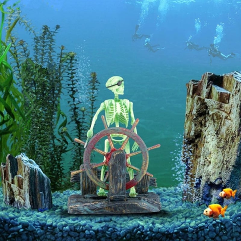 Eyech Aquarium Ornament Pirate Captain Skeleton Seaman Landscape Fish Tank Decor Undersea AirDriven Aquatic Ornament Decorations for Home Fishing TankArts CraftsDecoratingGreen - Image 4