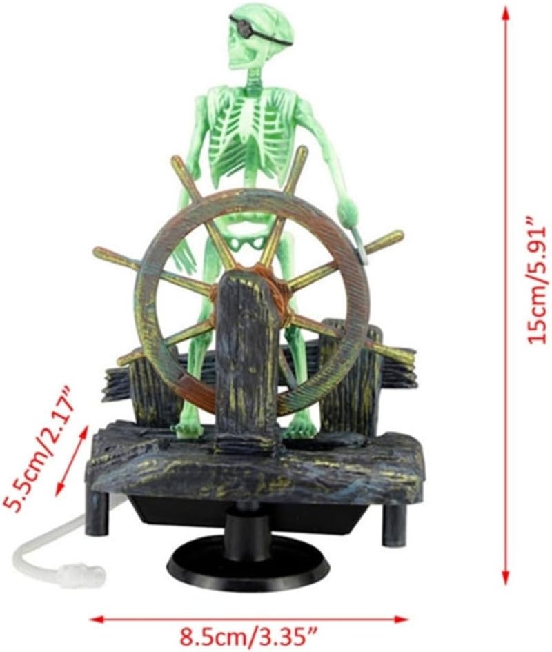 Eyech Aquarium Ornament Pirate Captain Skeleton Seaman Landscape Fish Tank Decor Undersea AirDriven Aquatic Ornament Decorations for Home Fishing TankArts CraftsDecoratingGreen - Image 2