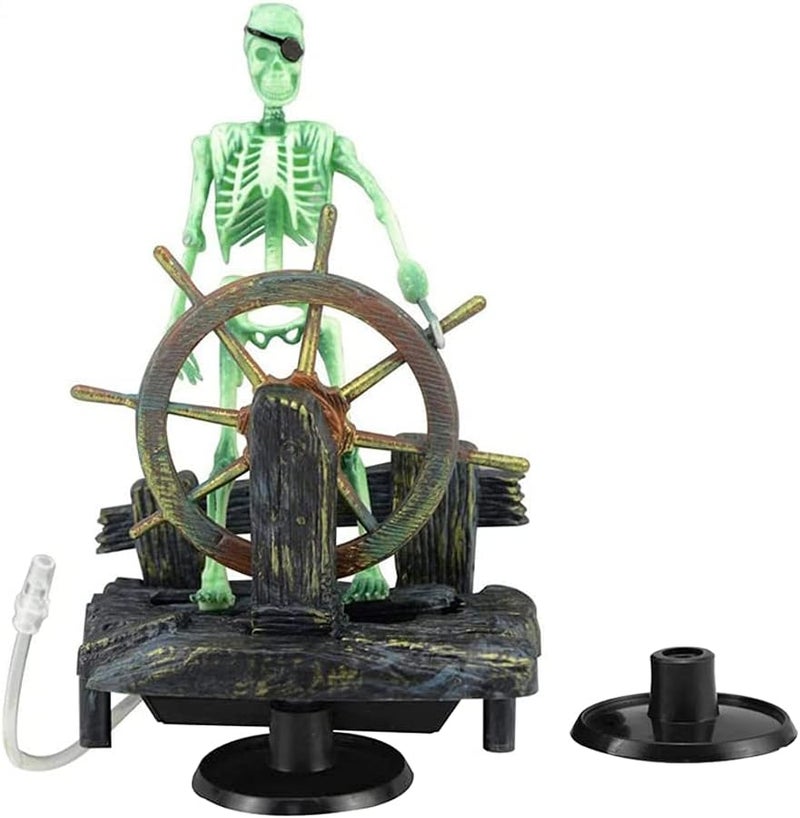 Eyech Aquarium Ornament Pirate Captain Skeleton Seaman Landscape Fish Tank Decor Undersea AirDriven Aquatic Ornament Decorations for Home Fishing TankArts CraftsDecoratingGreen - Image 1