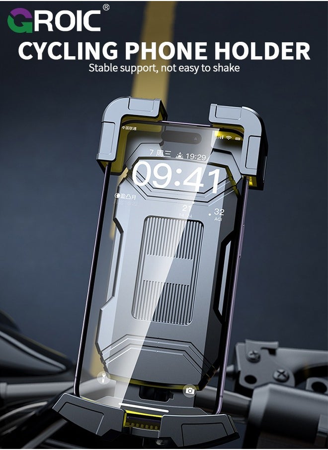 GROIC - Motorcycle Phone Mount Bike Phone Holder for Bicycle - Quick Install Handlebar Clip Anti-Shake, Stable & Sturdy, Aluminum Alloy, Compatible with iPhone, Samsung, All Cell Phones - Image 1