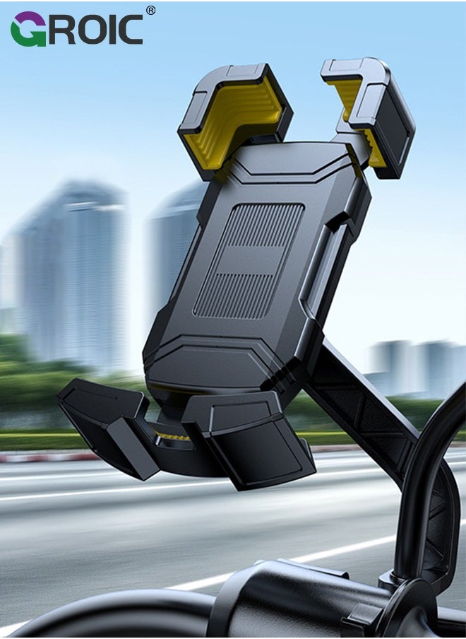 GROIC - Motorcycle Phone Mount Bike Phone Holder for Bicycle - Quick Install Handlebar Clip Anti-Shake, Stable & Sturdy, Aluminum Alloy, Compatible with iPhone, Samsung, All Cell Phones - Image 1