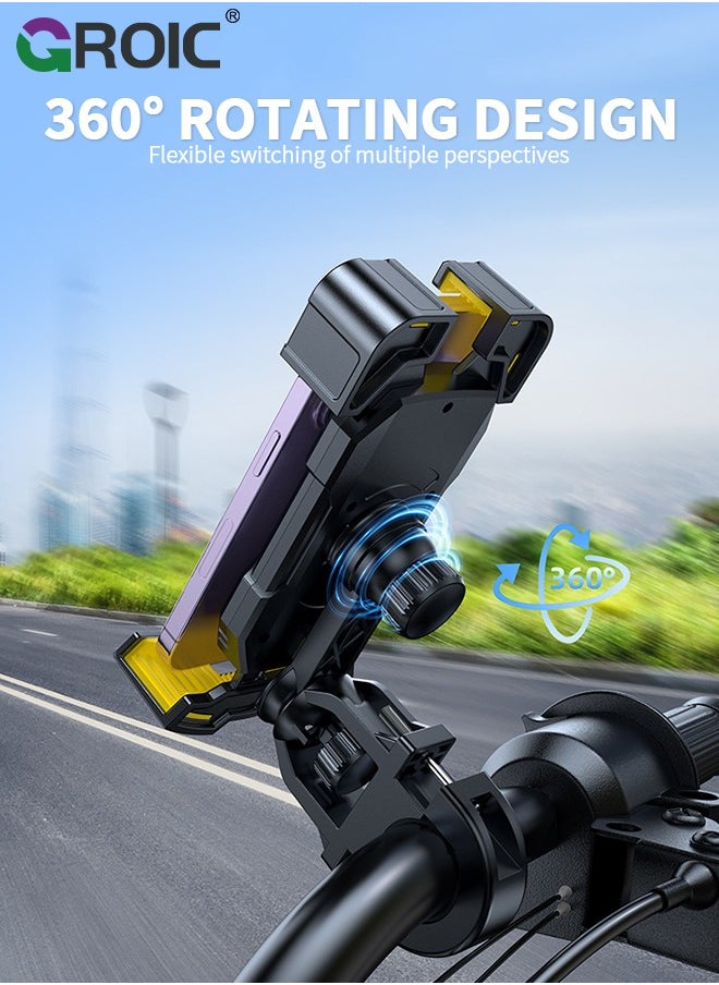 GROIC - Motorcycle Phone Mount Bike Phone Holder for Bicycle - Quick Install Handlebar Clip Anti-Shake, Stable & Sturdy, Aluminum Alloy, Compatible with iPhone, Samsung, All Cell Phones - Image 1