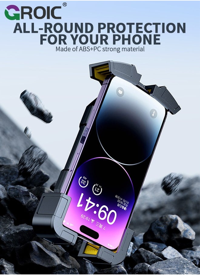 GROIC - Motorcycle Phone Mount Bike Phone Holder for Bicycle - Quick Install Handlebar Clip Anti-Shake, Stable & Sturdy, Aluminum Alloy, Compatible with iPhone, Samsung, All Cell Phones - Image 1