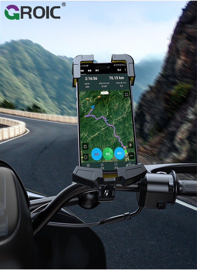 GROIC - Motorcycle Phone Mount Bike Phone Holder for Bicycle - Quick Install Handlebar Clip Anti-Shake, Stable & Sturdy, Aluminum Alloy, Compatible with iPhone, Samsung, All Cell Phones - Image 1
