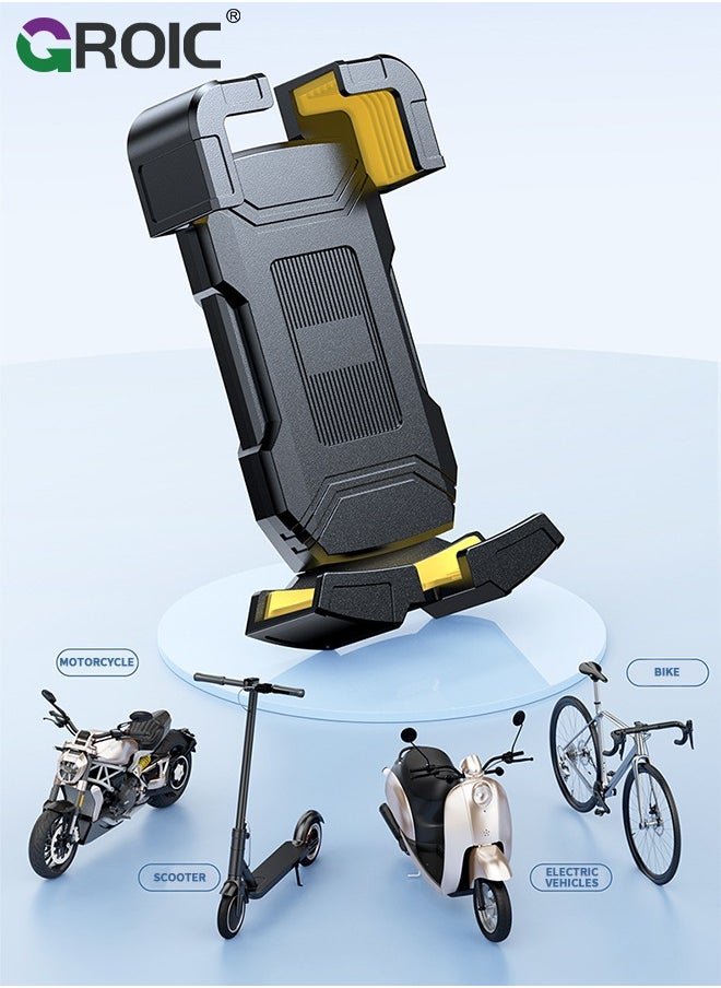 GROIC - Motorcycle Phone Mount Bike Phone Holder for Bicycle - Quick Install Handlebar Clip Anti-Shake, Stable & Sturdy, Aluminum Alloy, Compatible with iPhone, Samsung, All Cell Phones - Image 1