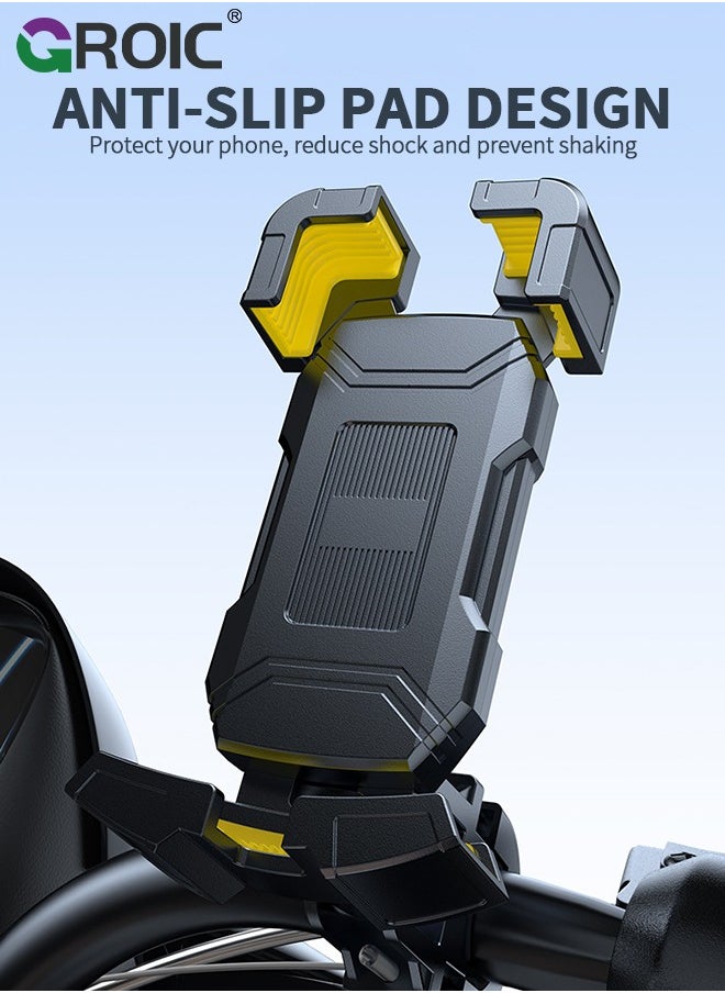GROIC - Motorcycle Phone Mount Bike Phone Holder for Bicycle - Quick Install Handlebar Clip Anti-Shake, Stable & Sturdy, Aluminum Alloy, Compatible with iPhone, Samsung, All Cell Phones - Image 1
