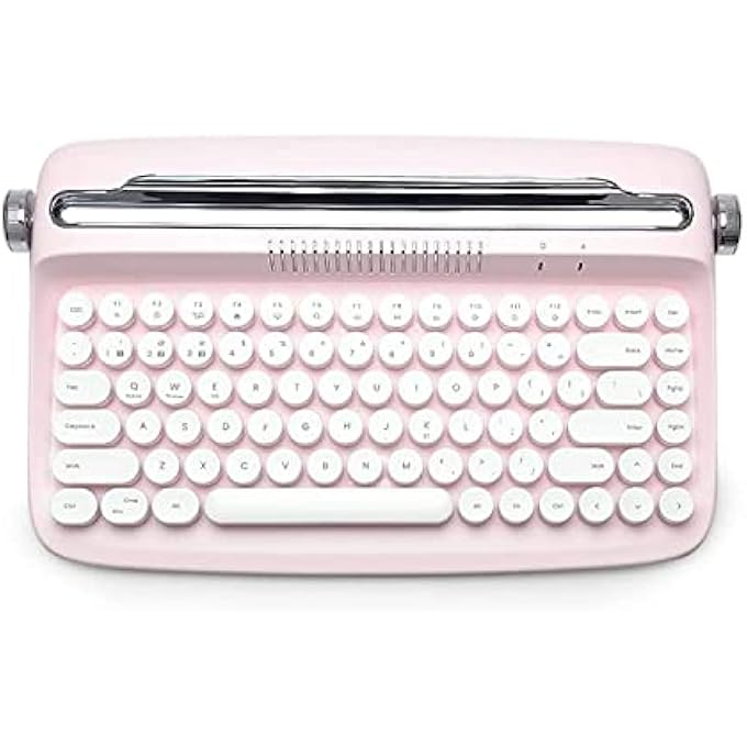 rayihni لوحة مفاتيح كاتبة لاسلكية ACTTO B303، اتصال بلوتوث، تصميم ريترو لطيف مع حامل مدمج للتابلت، الهاتف، الكمبيوتر و وين/ماك/أندرويد (وردي فاتح، B303) - Image 3