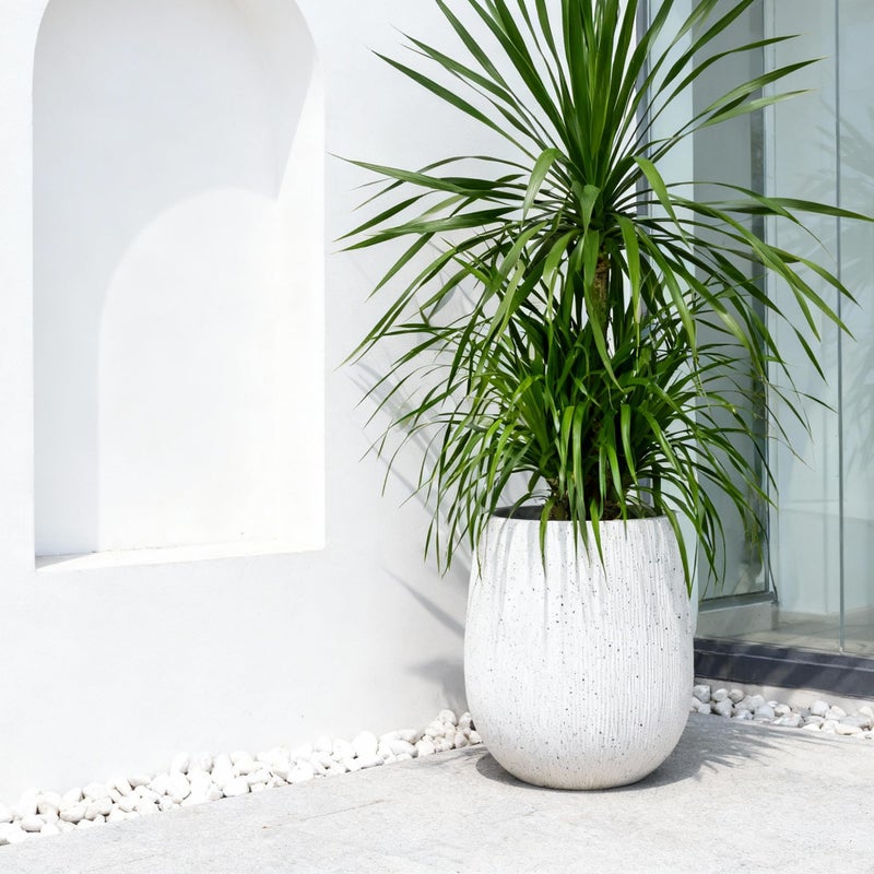 Worth Garden White Large Round Planter, 12.5" Dia x 18.5" H Lightweight Magnesium Oxide Cement Plant Pot with a Striped Textured Finish, Raised Pattern Concrete Look, Drainage Hole, Indoor & Outdoor - Image 5