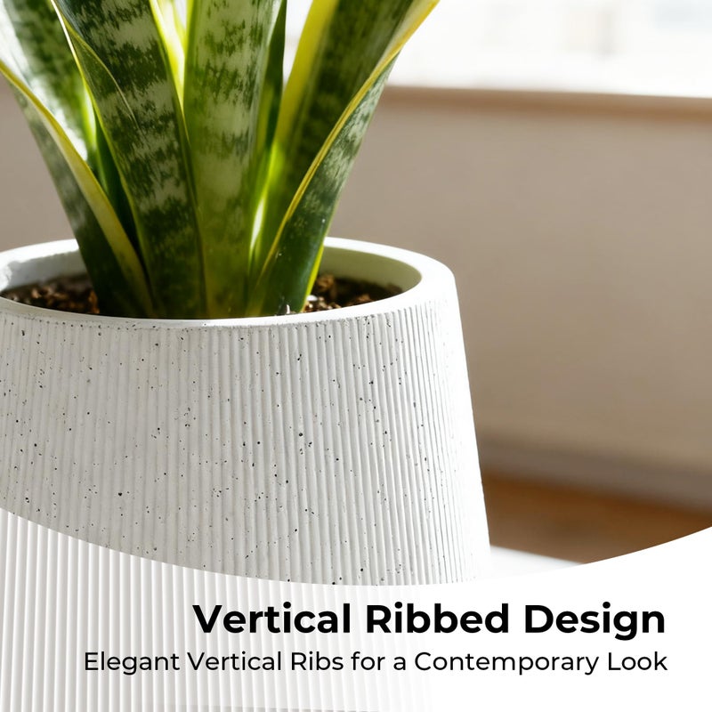 Worth Garden White Large Round Planter, 12.5" Dia x 18.5" H Lightweight Magnesium Oxide Cement Plant Pot with a Striped Textured Finish, Raised Pattern Concrete Look, Drainage Hole, Indoor & Outdoor - Image 3