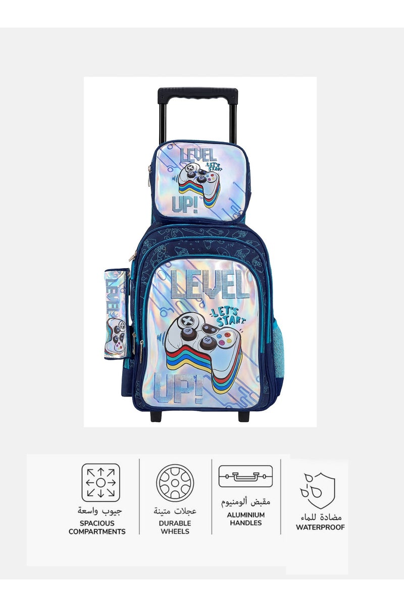 مجموعة شنطة مدرسية بعجلات للأولاد مكونة من 3 قطع – شنطة ظهر بعجلات مع حقيبة طعام ومقلمة – خفيفة الوزن، متينة، ومناسبة للأطفال - Image 2