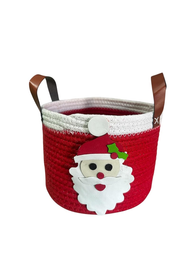 Christmas Gift Basket Cotton Rope Jute Basket with Santa Claus Decor Red and White - Image 1