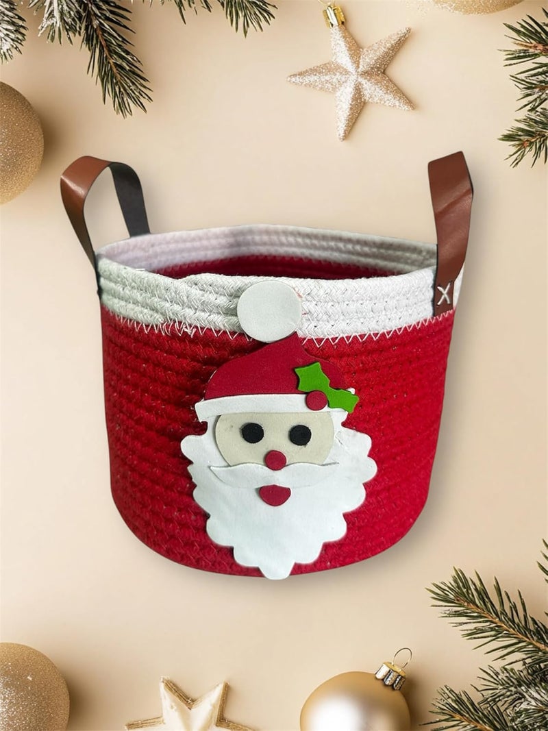 Christmas Gift Basket Cotton Rope Jute Basket with Santa Claus Decor Red and White - Image 2