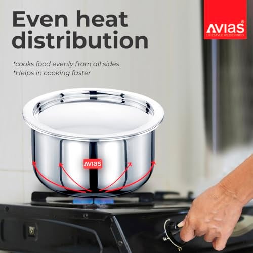 Avias Riara Triply Tope with Lid | 5 Years Warranty | Stainless Steel Tope, Induction Base, Triply Patila, 3 Layered Stainless Steel Cookware, 2.5mm Thickness, Induction Bhagona, 2.25 Litre, 18cm - Image 4