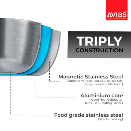 Avias Riara Triply Tope with Lid | 5 Years Warranty | Stainless Steel Tope, Induction Base, Triply Patila, 3 Layered Stainless Steel Cookware, 2.5mm Thickness, Induction Bhagona, 2.25 Litre, 18cm - Image 5