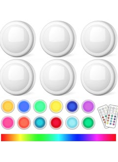 CMGTYYD Puck Light, 6 Pack Closet Light Battery Powered Push Lights, LED Puck Lightings with 2 Wireless Remote, 13 Colors Changeable Led Circle Light, Lightings Under Cabinet and Ambient Lights  - Image 1