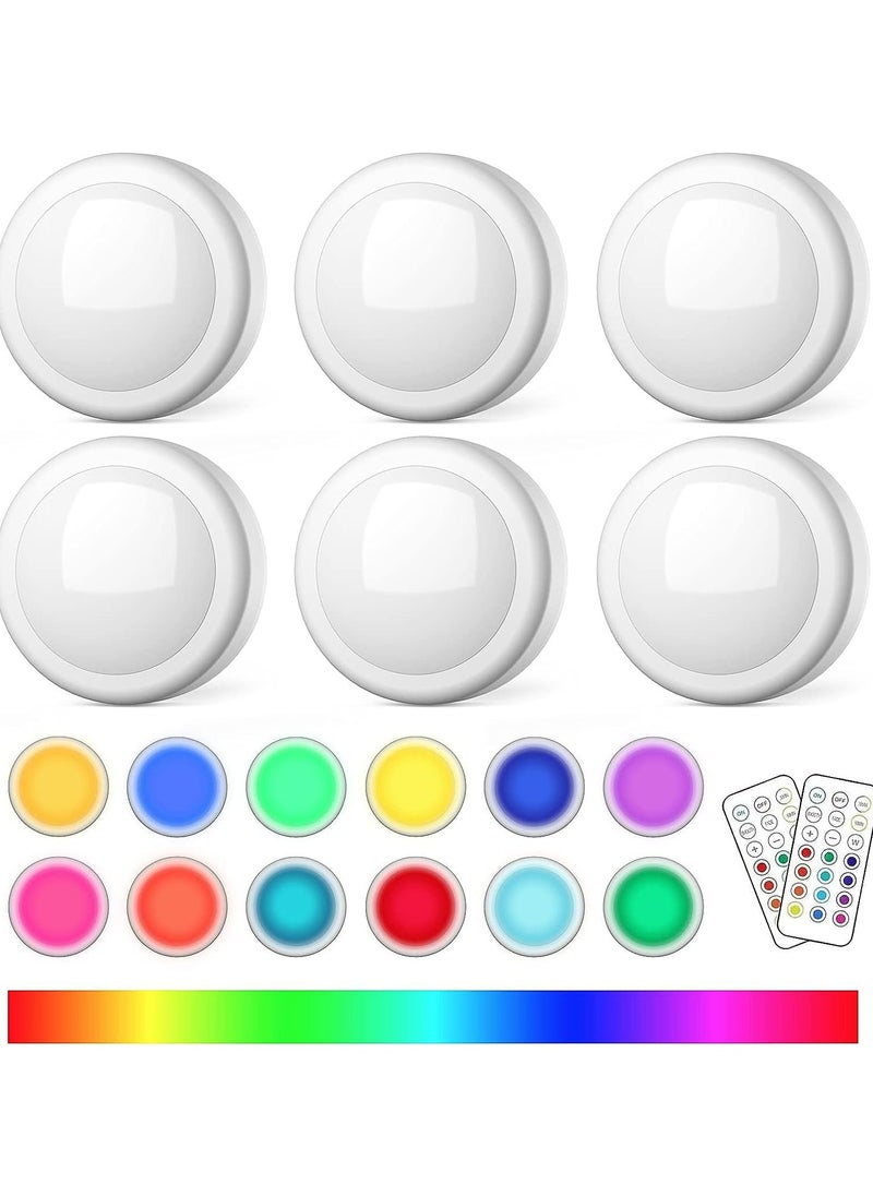 CMGTYYD - Puck Light, 6 Pack Closet Light Battery Powered Push Lights, LED Puck Lightings with 2 Wireless Remote, 13 Colors Changeable Led Circle Light, Lightings Under Cabinet and Ambient Lights - Image 1