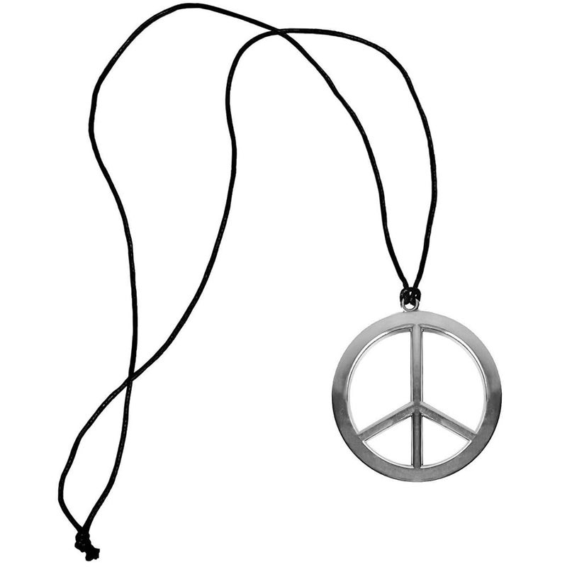 Amscan Peace Necklace in Black/Silver, 26.5 inch Plastic Retro Style Unisex Fashion Statement Piece - Image 1