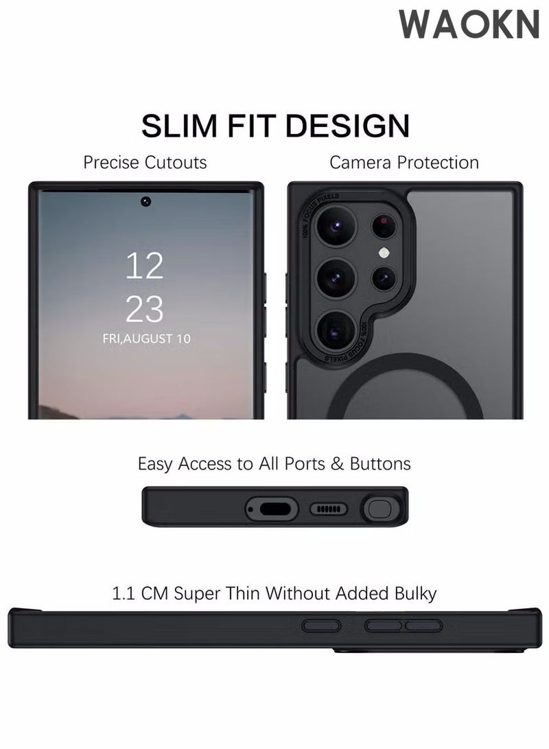 دبليو أيه أو كي أن جراب لهاتف Samsung S25 Ultra، متوافق مع MagSafe، غطاء خلفي مغناطيسي شفاف غير لامع مقاوم للصدمات مع مغناطيس قوي، جراب هاتف رفيع ورفيع للحماية الكاملة لهاتف Galaxy S25 Ultra 5G (أسود) - Image 2