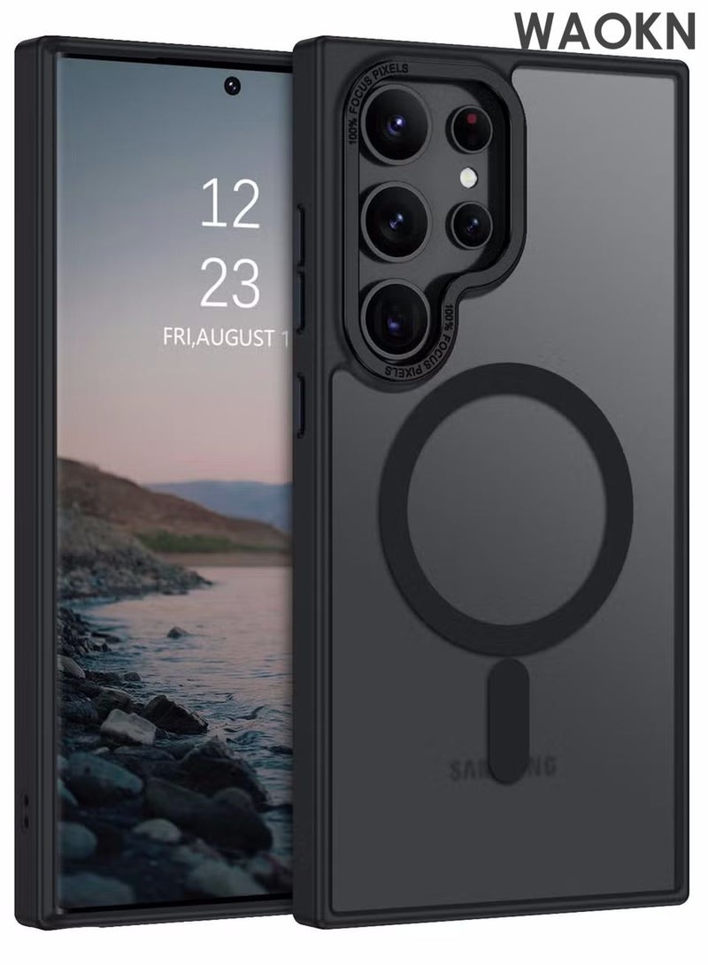 دبليو أيه أو كي أن جراب لهاتف Samsung S25 Ultra، متوافق مع MagSafe، غطاء خلفي مغناطيسي شفاف غير لامع مقاوم للصدمات مع مغناطيس قوي، جراب هاتف رفيع ورفيع للحماية الكاملة لهاتف Galaxy S25 Ultra 5G (أسود) - Image 1