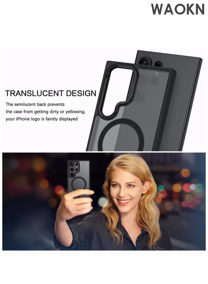 دبليو أيه أو كي أن جراب لهاتف Samsung S25 Ultra، متوافق مع MagSafe، غطاء خلفي مغناطيسي شفاف غير لامع مقاوم للصدمات مع مغناطيس قوي، جراب هاتف رفيع ورفيع للحماية الكاملة لهاتف Galaxy S25 Ultra 5G (أسود) - Image 5