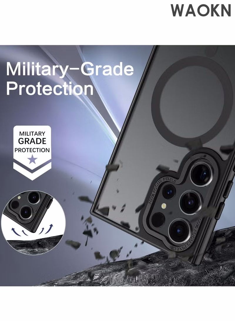 دبليو أيه أو كي أن جراب لهاتف Samsung S25 Ultra، متوافق مع MagSafe، غطاء خلفي مغناطيسي شفاف غير لامع مقاوم للصدمات مع مغناطيس قوي، جراب هاتف رفيع ورفيع للحماية الكاملة لهاتف Galaxy S25 Ultra 5G (أسود) - Image 3