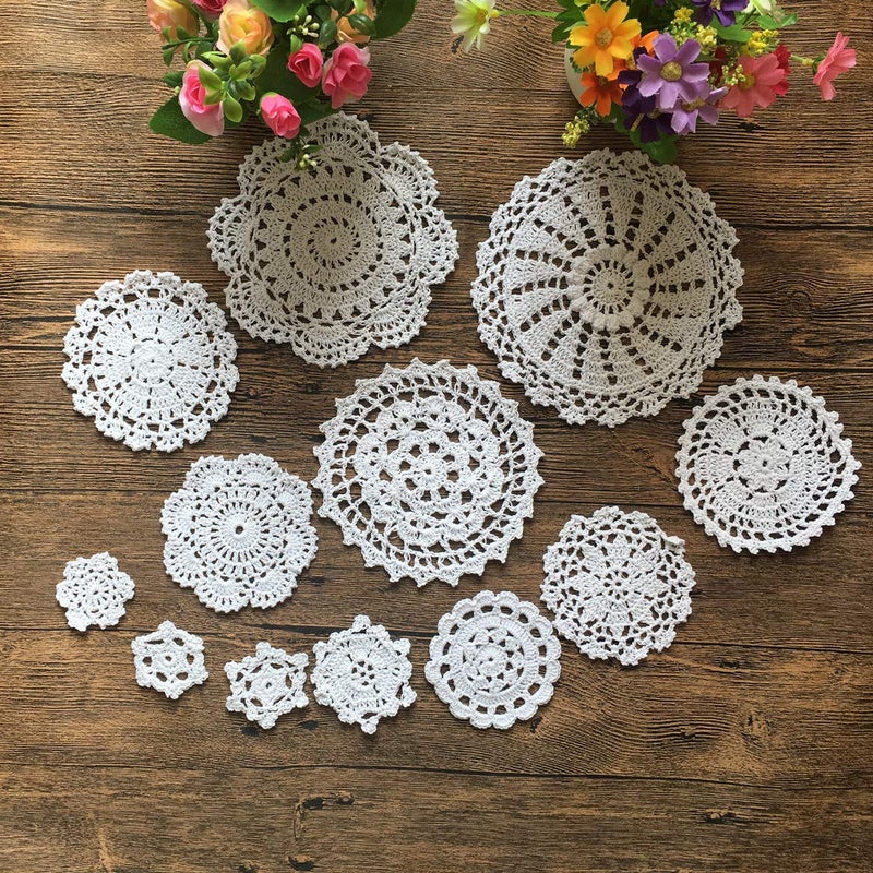 MINDPLUS Set of 24 Hand Crochet Doilies Cotton Crocheted Lace Doilies 2-7 Inches Round White Vintage (24pcs White) - Image 4