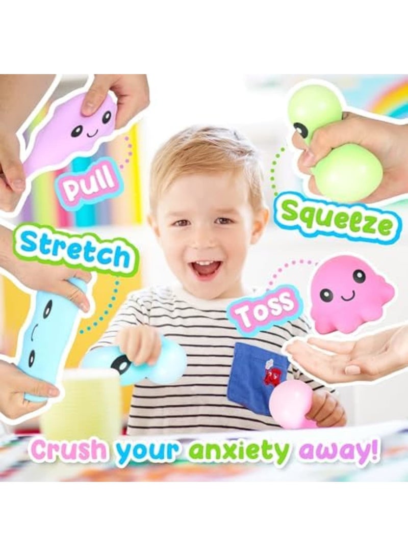 SYOSI Stress Ball Sensory Toys Set, Cute Octopus Squeeze Kids Toys, Soft Fidget Stress Ball, Stress Anxiety Relief Squeeze Balls Fidget Toy for Adults, ADHD, OCD, Sensory Toy for Autism(4 Color, 4Pcs) - Image 4