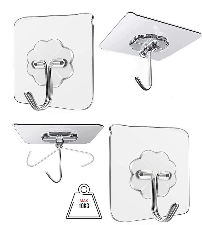 GetSetGo Plastic Wall Sticker Hooks for Hanging Keys Bags Photos Calendars Max Load 10 kg Transparent Waterproof Self Adhesive NO Nails 24