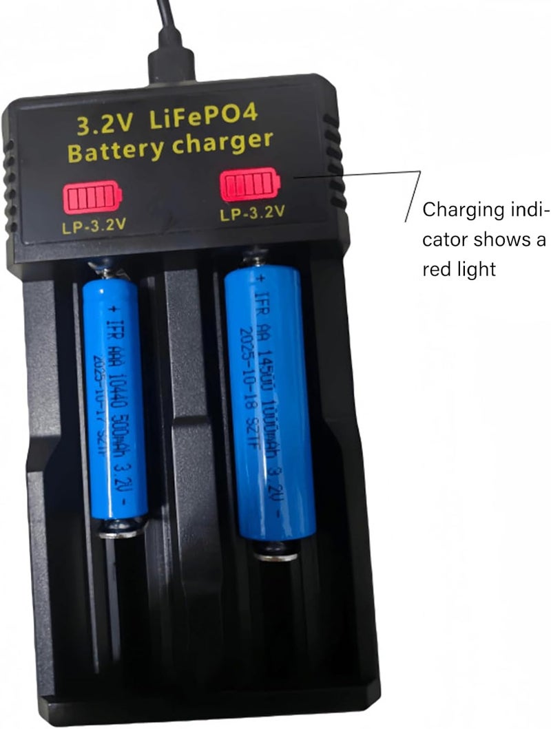 شاحن USB لبطاريات LiFePO4 بسعات 14500، 18650، 26500 متعددة الأحجام، جهد 3.2 فولت، مزود بأضواء شحن حمراء وخضراء - Image 2