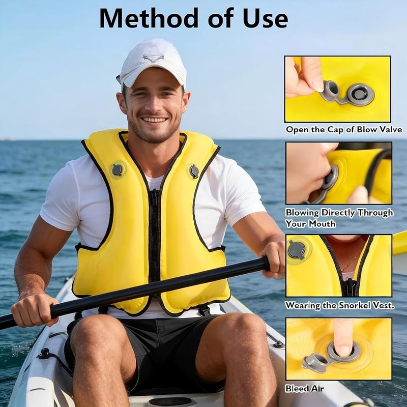FORWEWAY Adults High-Visibility Inflatable Swimming Jacket Adjustable Buoyancy Vest with Dual Air Chambers for Surfing Kayaking Diving Water Safety - Image 5
