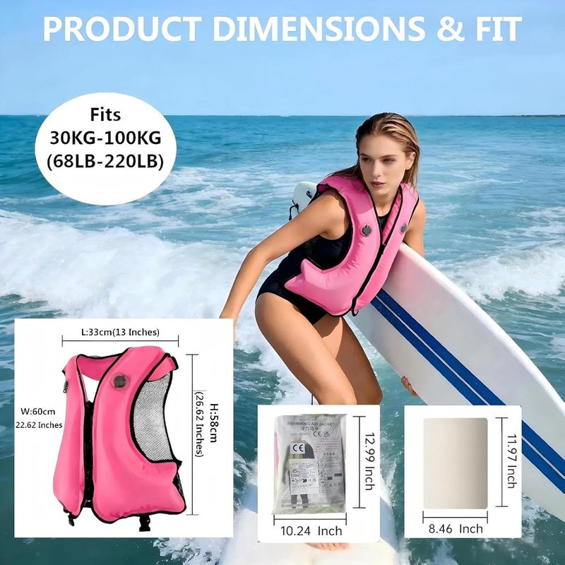 FORWEWAY Adults High-Visibility Inflatable Swimming Jacket Adjustable Buoyancy Vest with Dual Air Chambers for Surfing Kayaking Diving Water Safety - Image 4