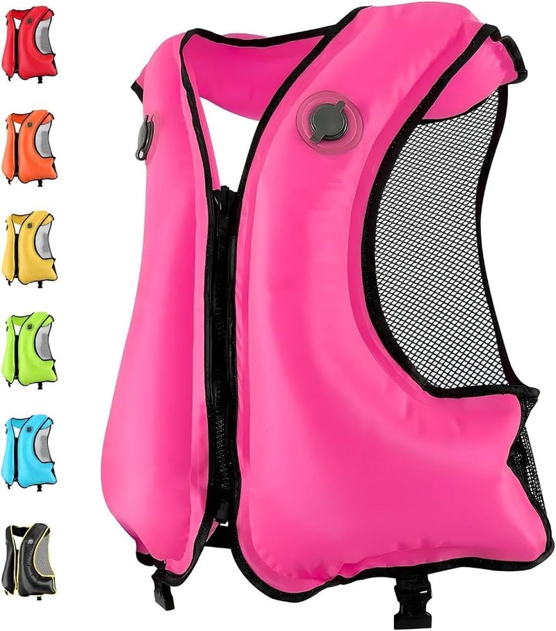 FORWEWAY Adults High-Visibility Inflatable Swimming Jacket Adjustable Buoyancy Vest with Dual Air Chambers for Surfing Kayaking Diving Water Safety - Image 1