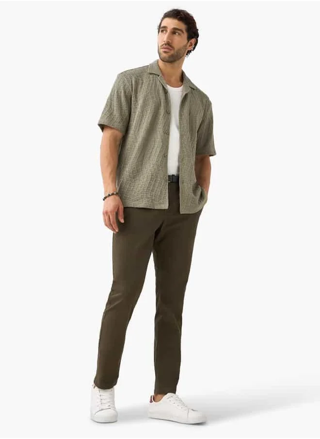 Iconic Iconic Textured Camp Collar Shirt with Short Sleeves