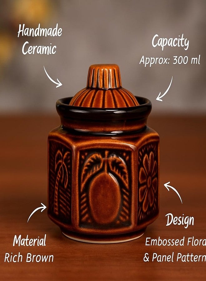 ThinKraft Handmade Ceramic Mini Salt Jar | Achaar Barni | Container for kitchen storage, 300 ml,1 Piece, Brown (Mini) - Image 3